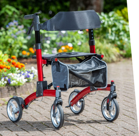 Dash Rehab Fold Down Rollator in Red Colour
