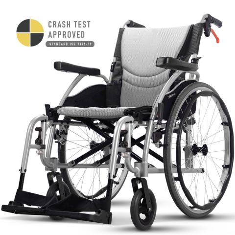 Karma Ergo 3 Lightweight Folding Self-Propelled Wheelchair Crash Tested in Silver Frame Colour