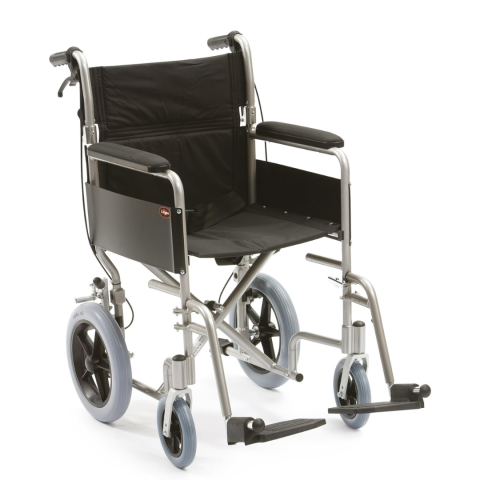 Medicare Enigma Lightweight Aluminium Transit Wheelchair model LAWC002 – Compact Folding Wheelchair with Hand Brakes