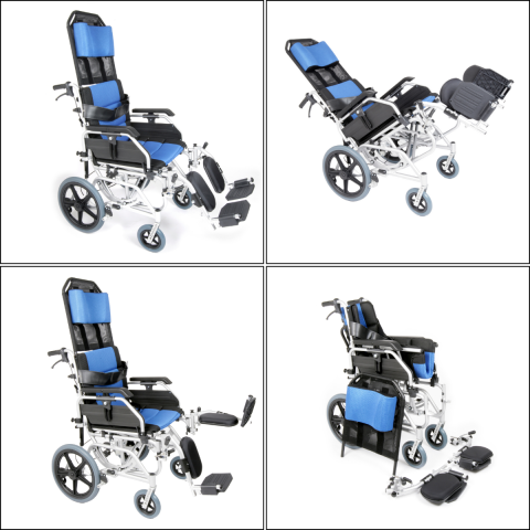 U-GO Esteem Tilt-in-Space Folding Transit Wheelchair – Shown in Four Viewports