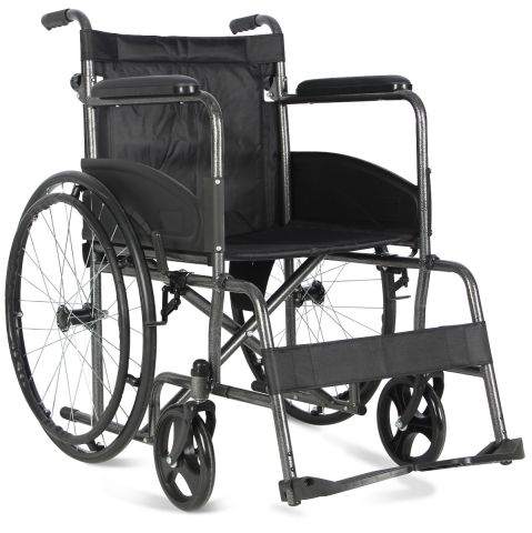 Aidapt Deluxe Lightweight Folding Self Propelled Wheelchair (VA163HAM) with padded seat, folding backrest, adjustable leg rests, and puncture-proof wheels