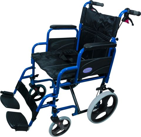 Deluxe Attendant Propelled Steel Wheelchair in Blue2 – Aidapt Model VA169BLUE