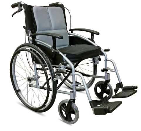 M Brand Dlite X Self Propelled Wheelchair showing leg rests from the side view